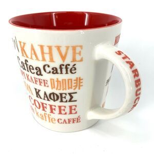 Starbucks Coffee Mug 2008 Multi-Lingual Kava Kopi Cafea Kapa 16oz 4" Orange